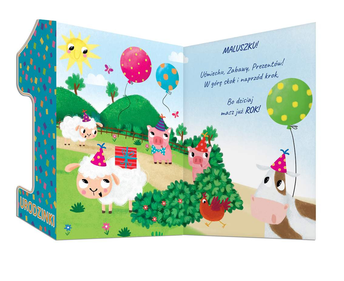 Greeting Card Card A5 with flap, kitty, 
first birthday, 1 pc.